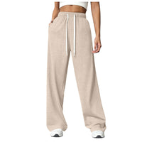 Solid-color straight-leg fleece wide-leg sweatpants