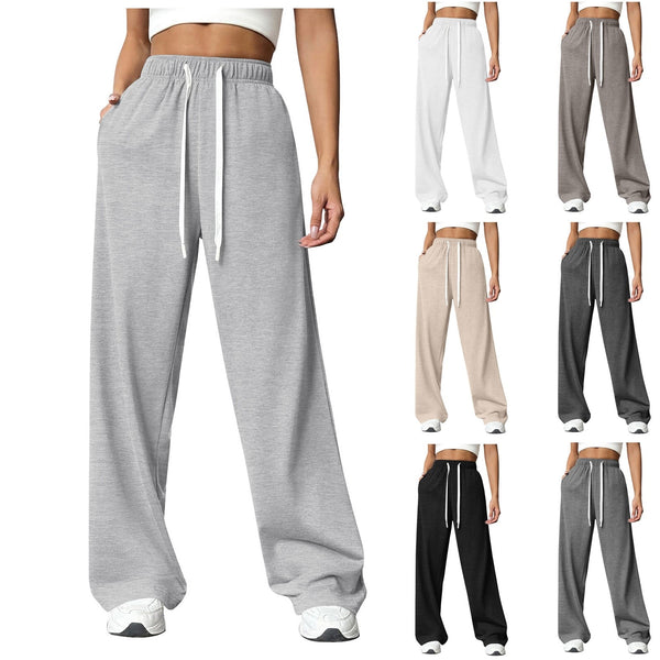 Solid-color straight-leg fleece wide-leg sweatpants
