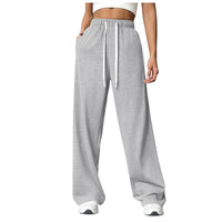 Solid-color straight-leg fleece wide-leg sweatpants
