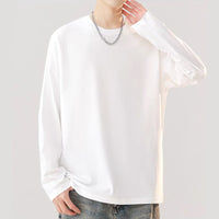 Heavyweight Cotton Long Sleeve T-Shirt Men's Loose Fit Crewneck Top