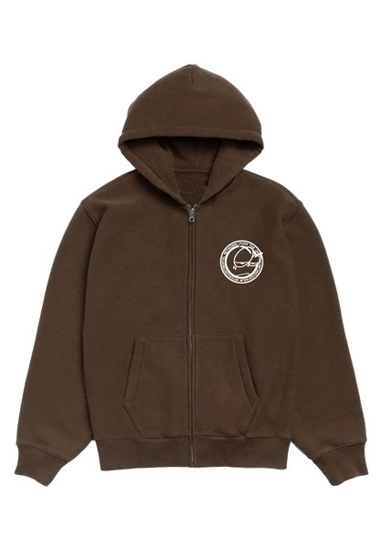 MONEY NEVER CHANGED ME hooded zip-up sweatshirt (brown)