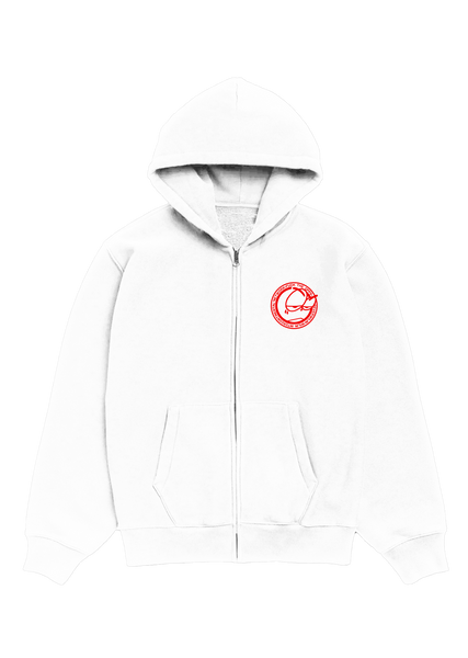 MONEY NEVER CHANGED ME hooded zip-up sweatshirt (white)