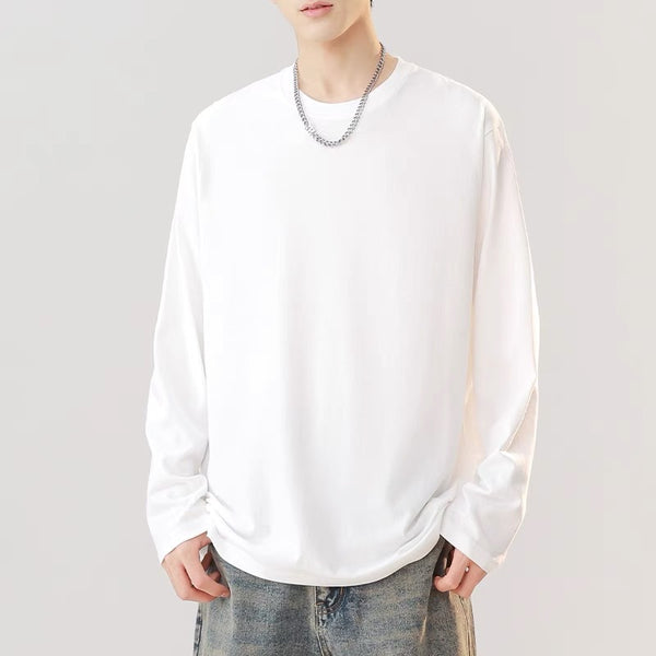Heavyweight Cotton Long Sleeve T-Shirt Men's Loose Fit Crewneck Top